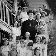 Archbishop Duhig officiating at the opening of the Catholic holiday home at Sandgate, 1940